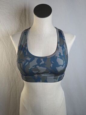 Zyia Active Blue Teal Camo Bomber Crochet Racerback Bra Small-Good Condition